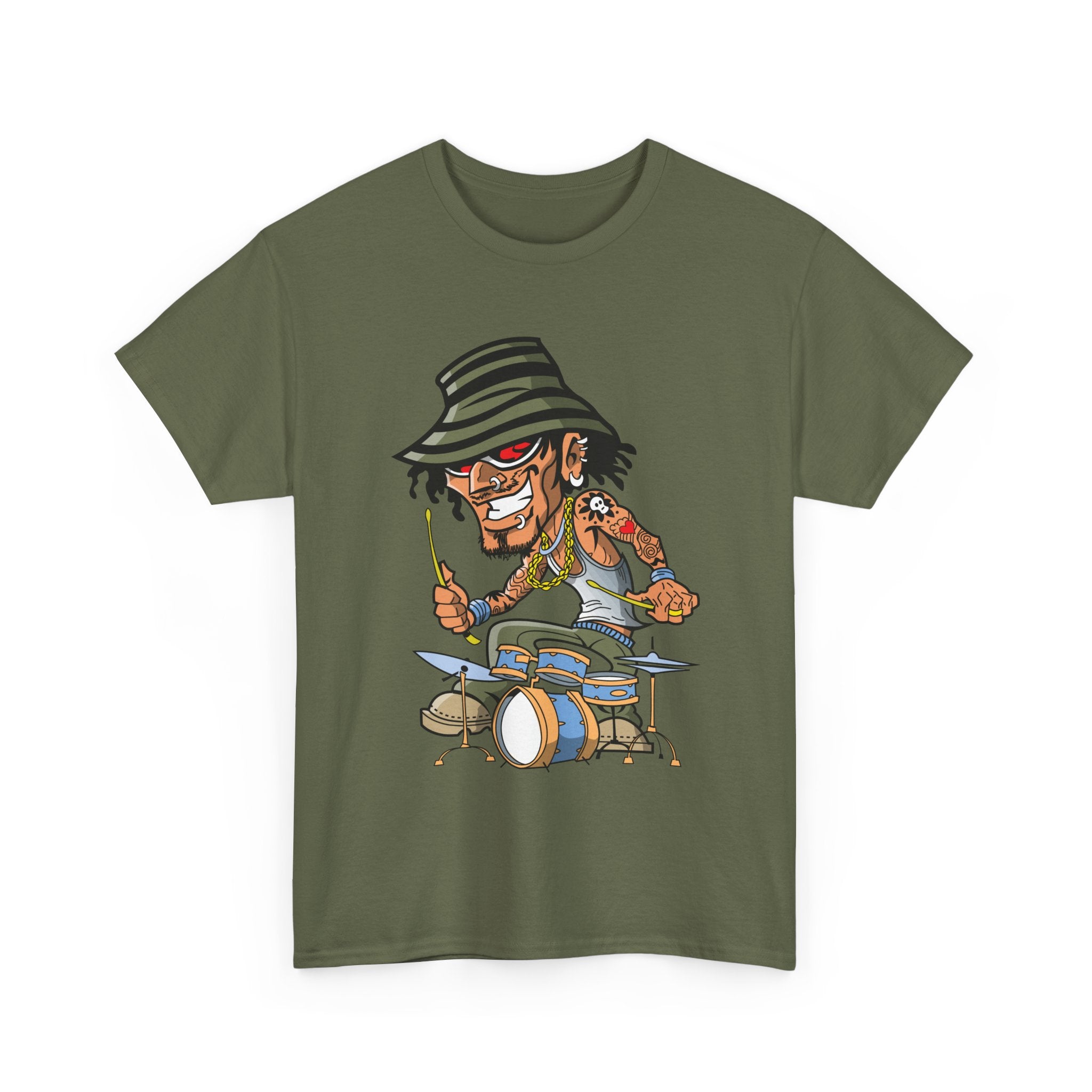 Drummer T Shirt Cartoon Musician Tee Funny Drum Player Shirt Band Music Gift for Drummers