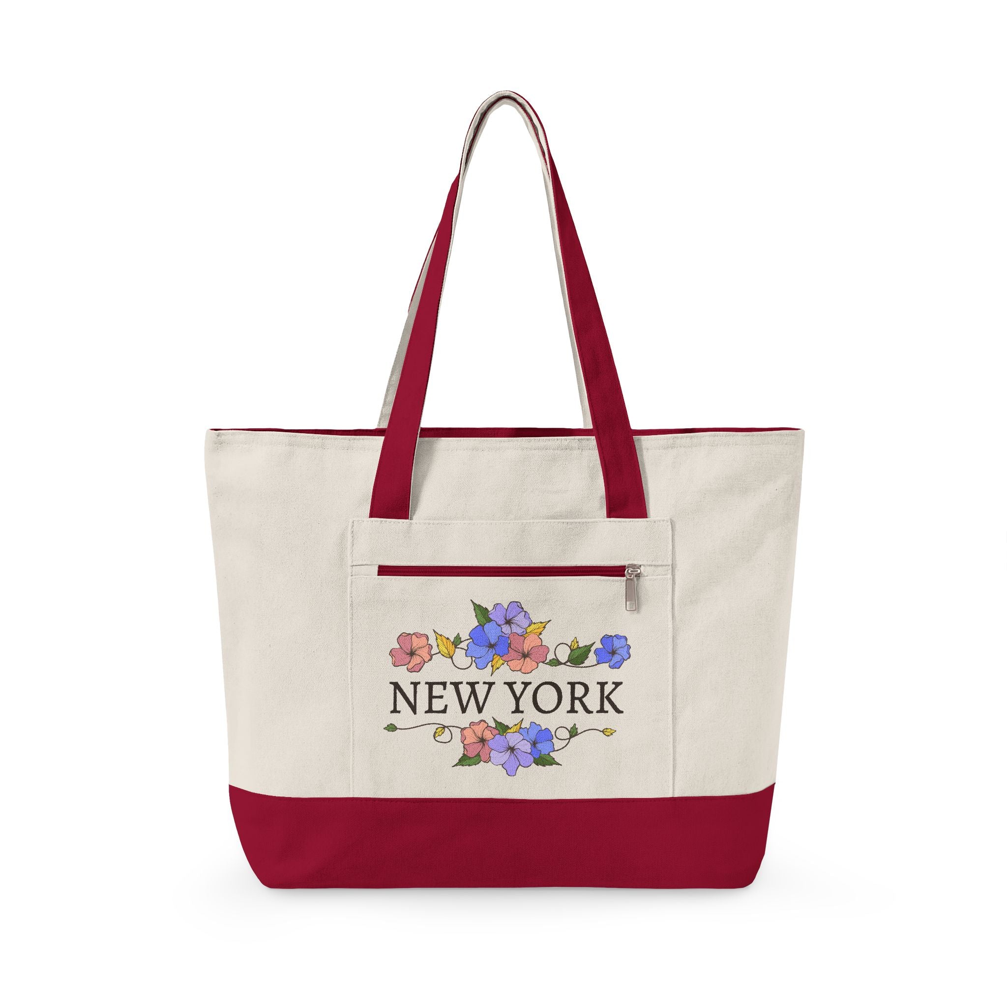 New York floral script Zippered Canvas Tote | city bouquet design