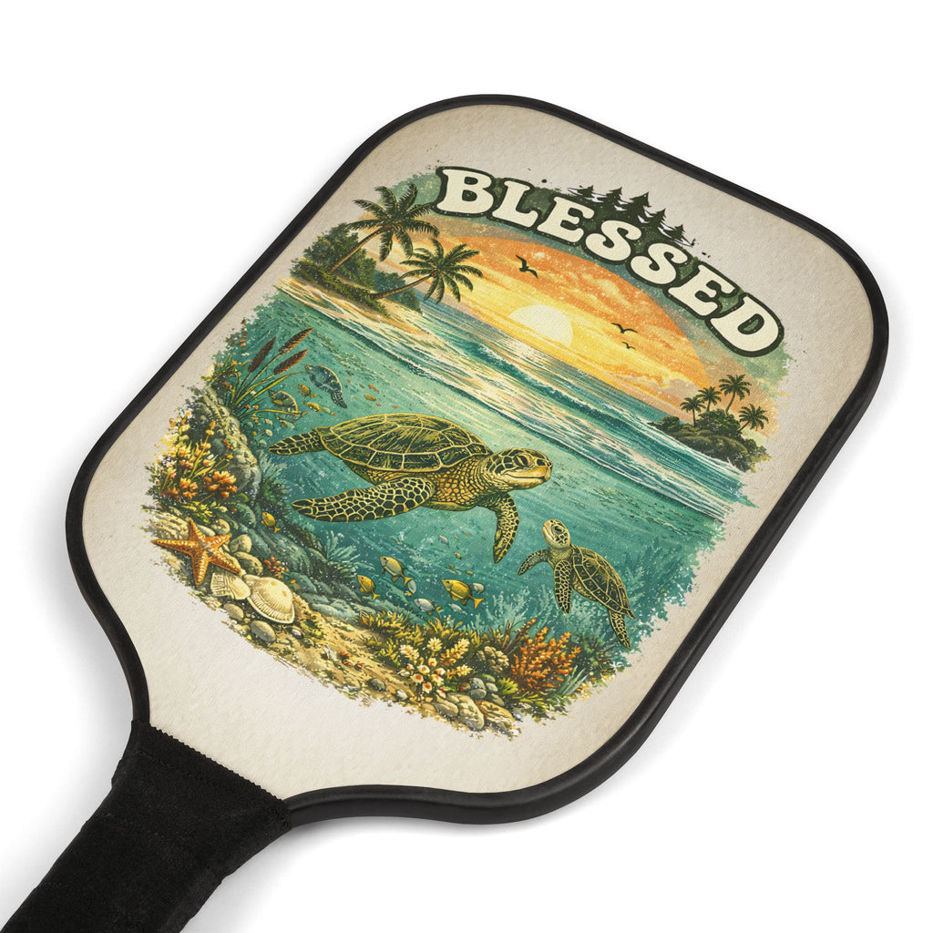 Blessed Sea Turtle Pickleball Paddle Set | Beach Sunset Coastal Paddle Gift