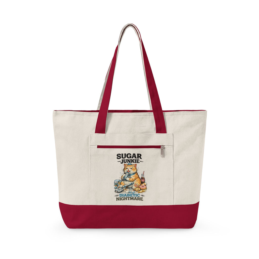 Sugar High Cat Illustration Zippered Tote | Cute Candy Cat Canvas Bag