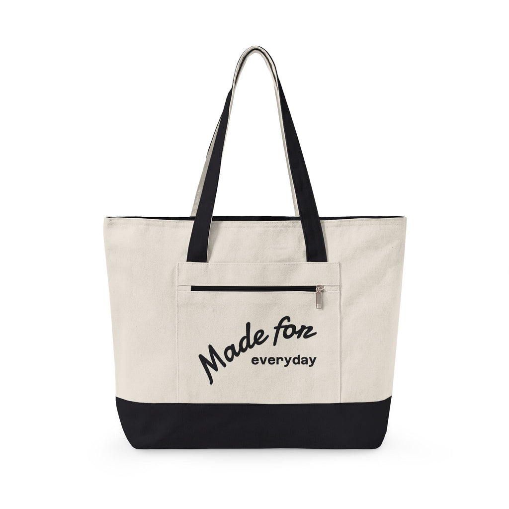 Made for everyday Zippered Canvas Tote | script text, neutral color