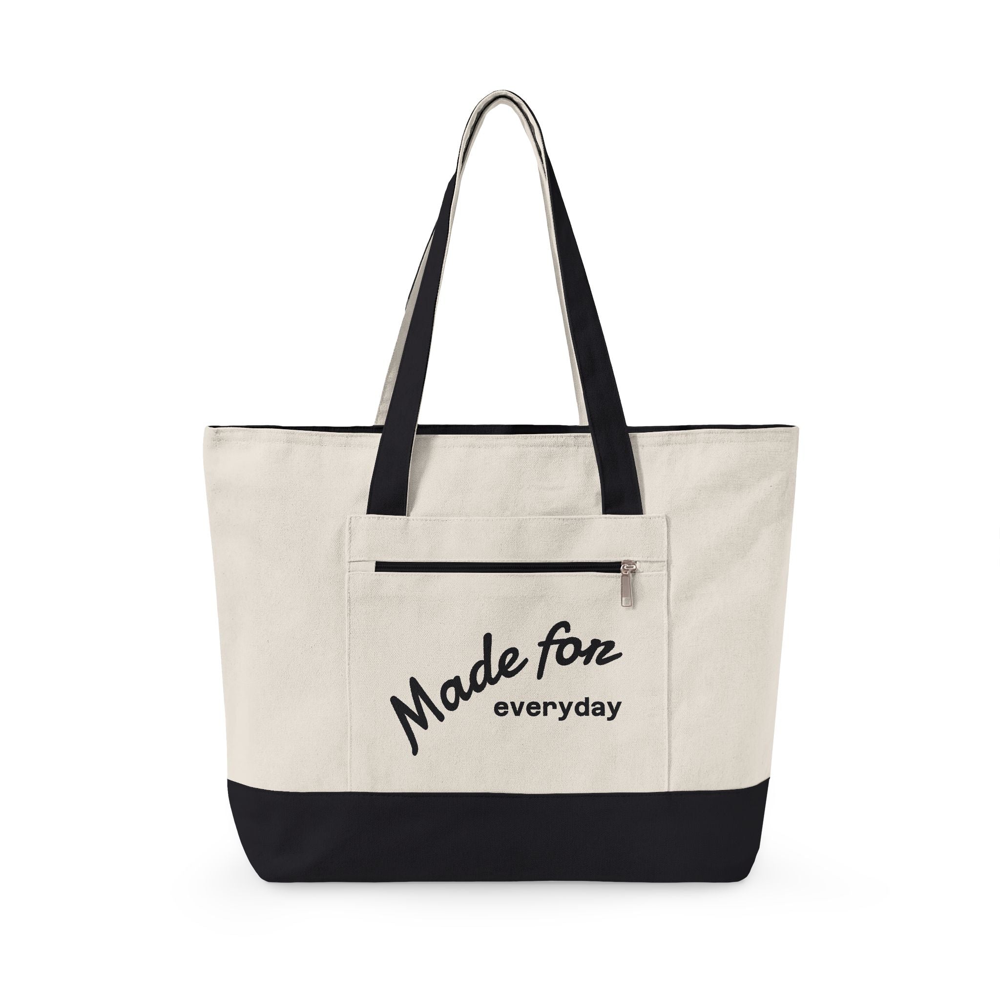 Made for everyday Zippered Canvas Tote | script text, neutral color