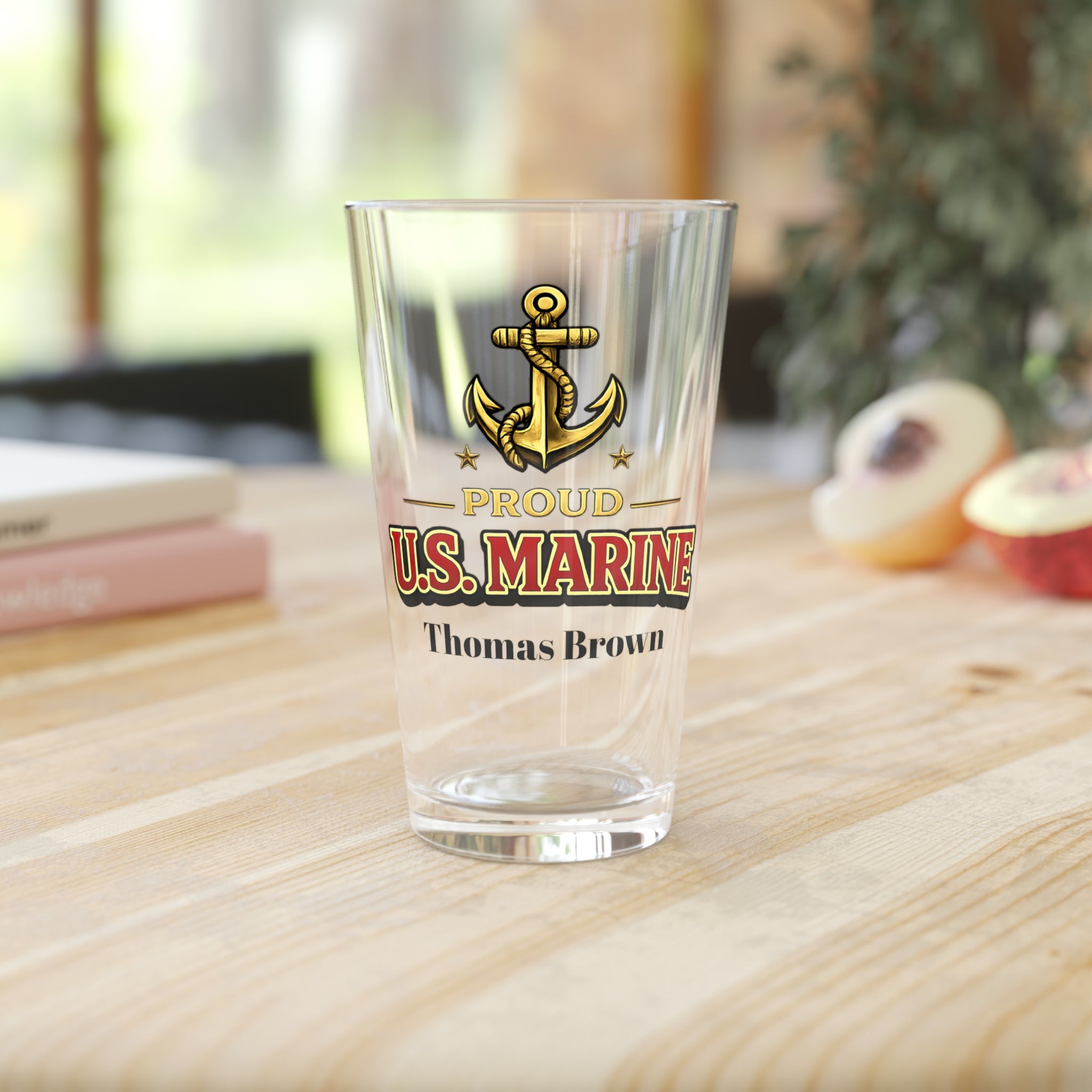 Personalized US Marine Pint Glass 16oz | Proud Marine Beer Glass | Custom Military Gift for Marine | Veteran Gift for Him