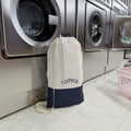 Navy Block Monogram Laundry Bag | Personalized Drawstring Tote