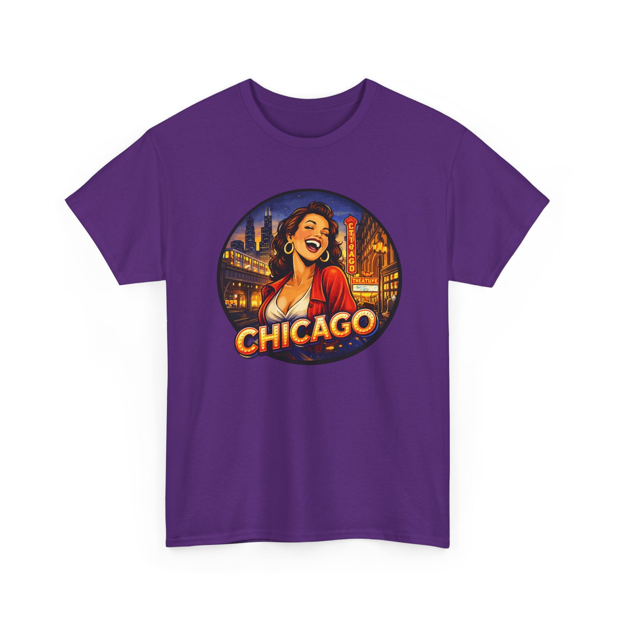 Chicago T Shirt Vintage City Graphic Tee, Retro Chicago Shirt for Women, Urban Night Skyline Travel Gift