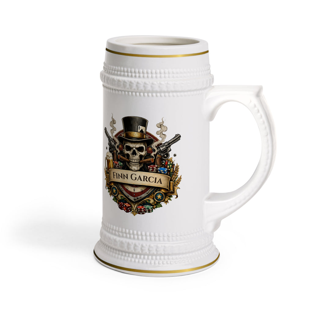 Personalized Skull Beer Stein 22oz - Custom Name Poker Mug, Gangster Style Beer Mug