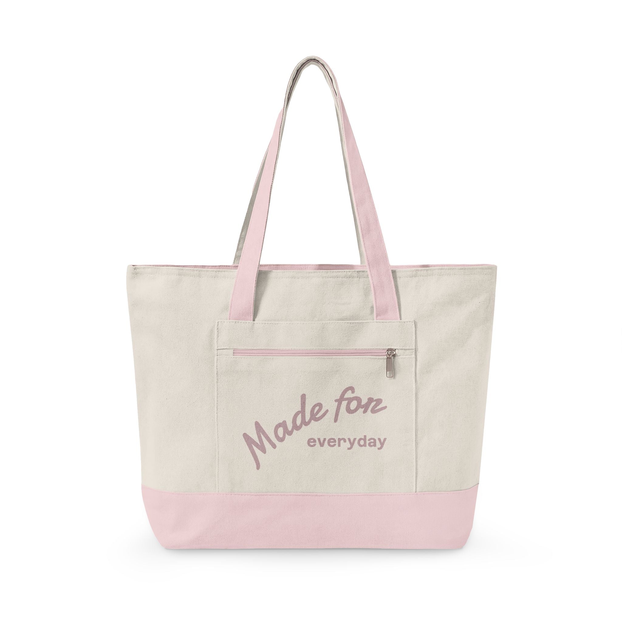Made for everyday Zippered Canvas Tote | script text, neutral color