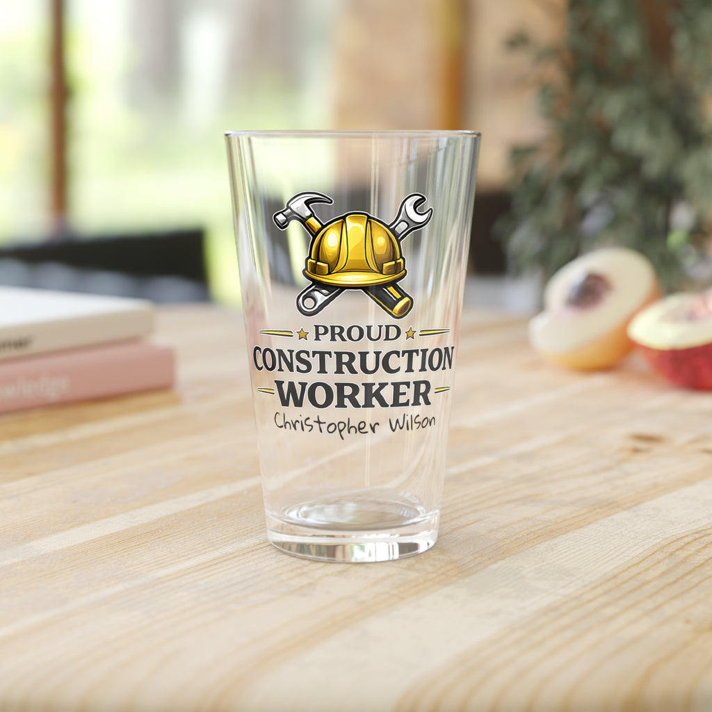 Personalized Construction Worker Pint Glass  Proud Construction Worker Beer Glass with Custom Name  Contractor Gift for Him