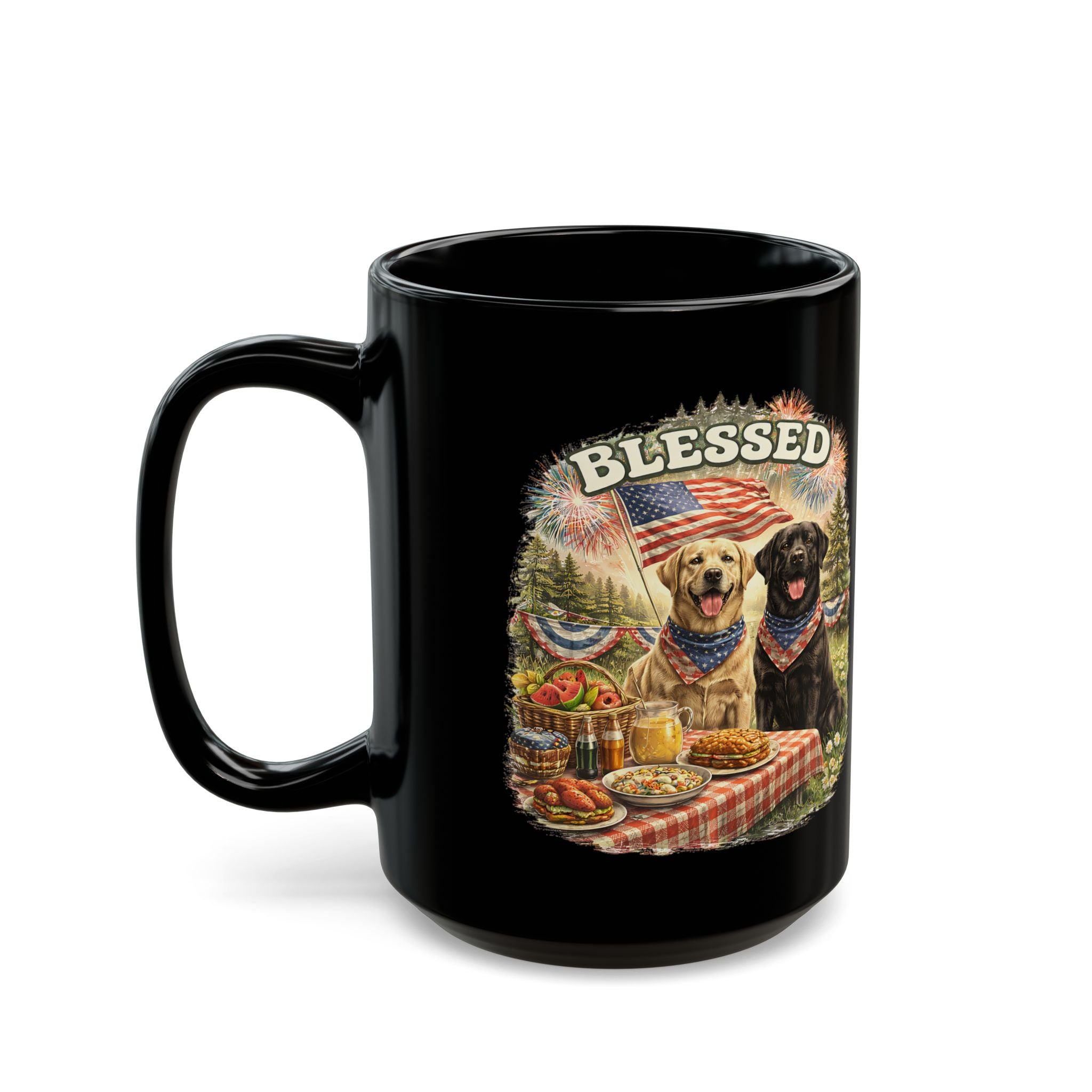 Blessed Patriotic Dog Mug American Flag Coffee Cup Faith USA Dog Lover Gift