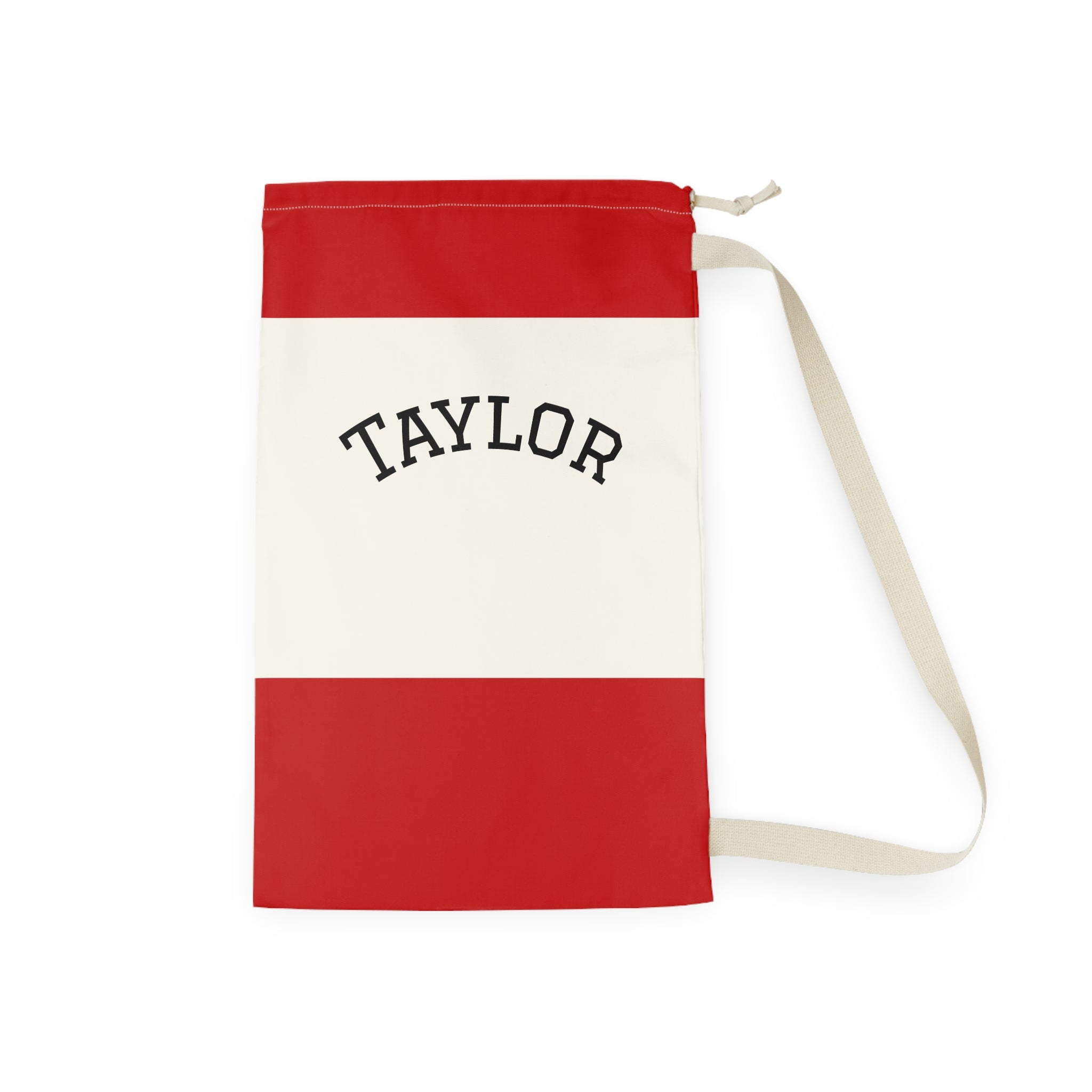 Red Stripe Personalized Laundry Bag | Drawstring Canvas Laundry Sack