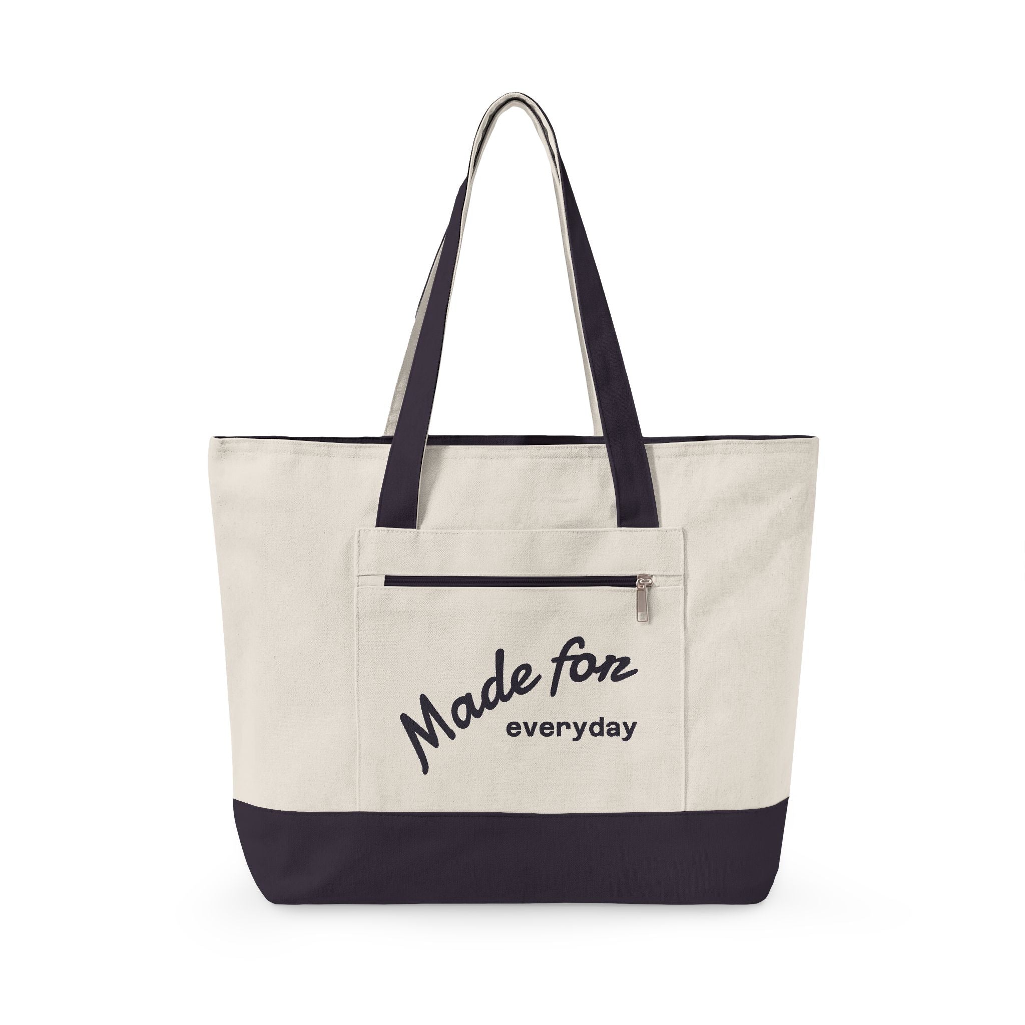Made for everyday Zippered Canvas Tote | script text, neutral color