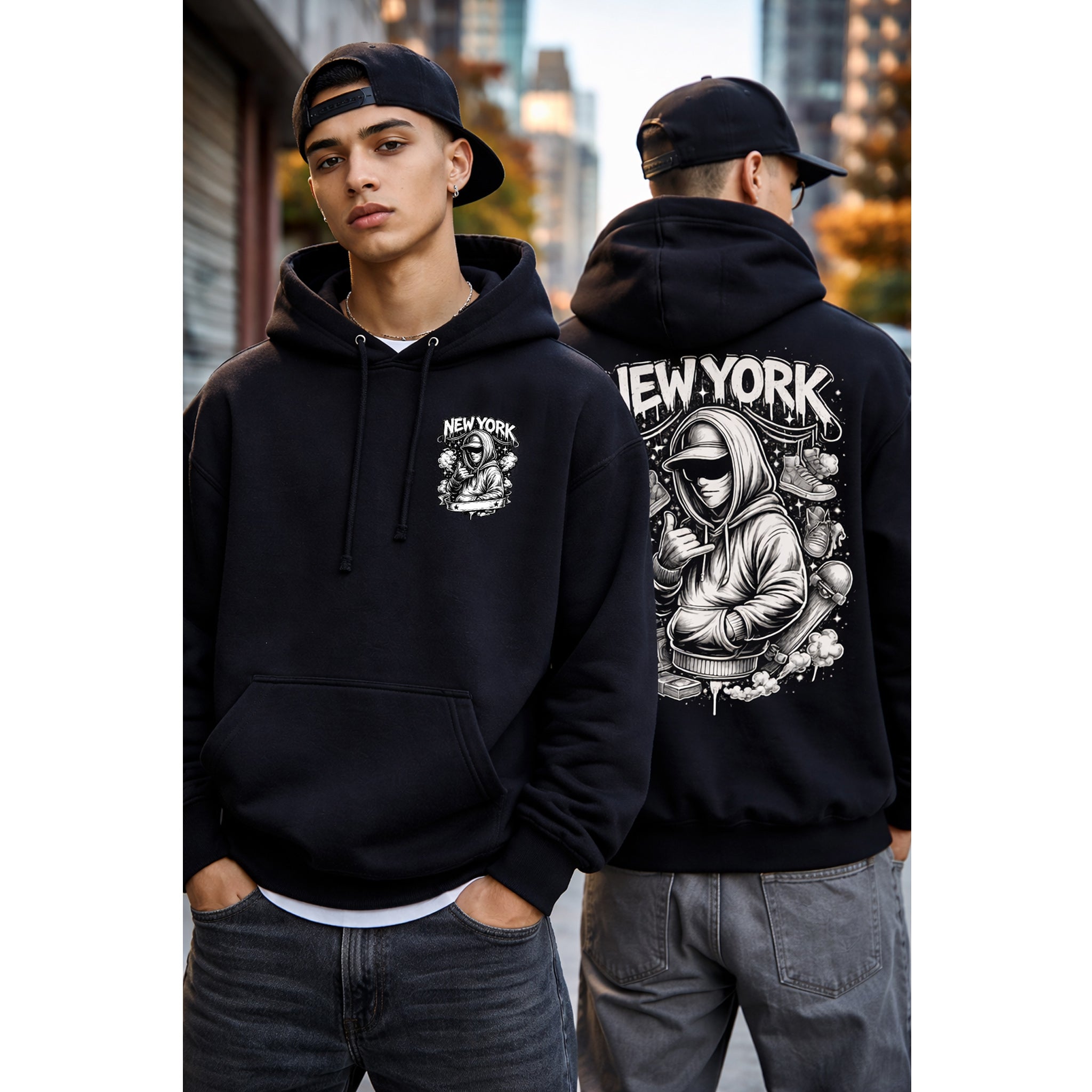 Hoodie New York Streetwear Graphic Hoodie Rooftop Graffiti DJ Design