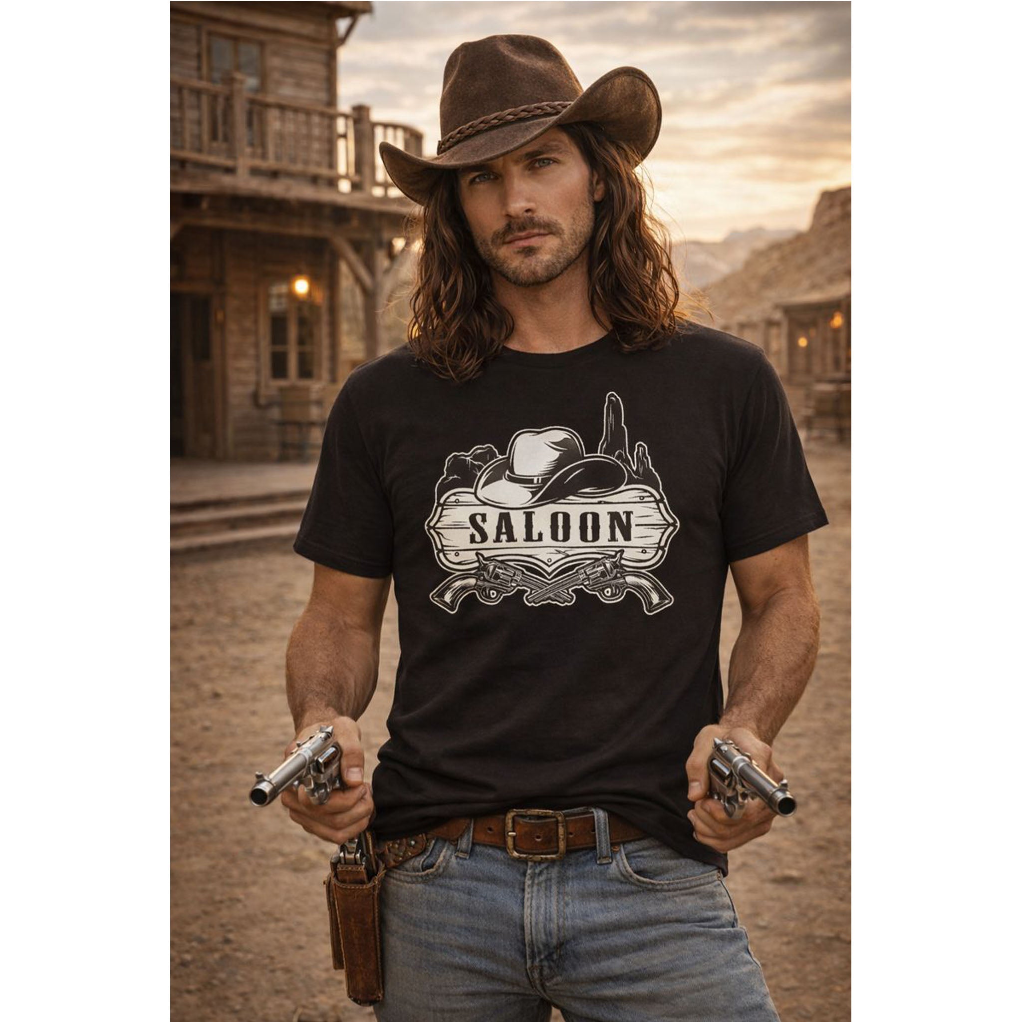 Saloon Vintage Western T-Shirt  Cowboy Hat & Desert Graphic