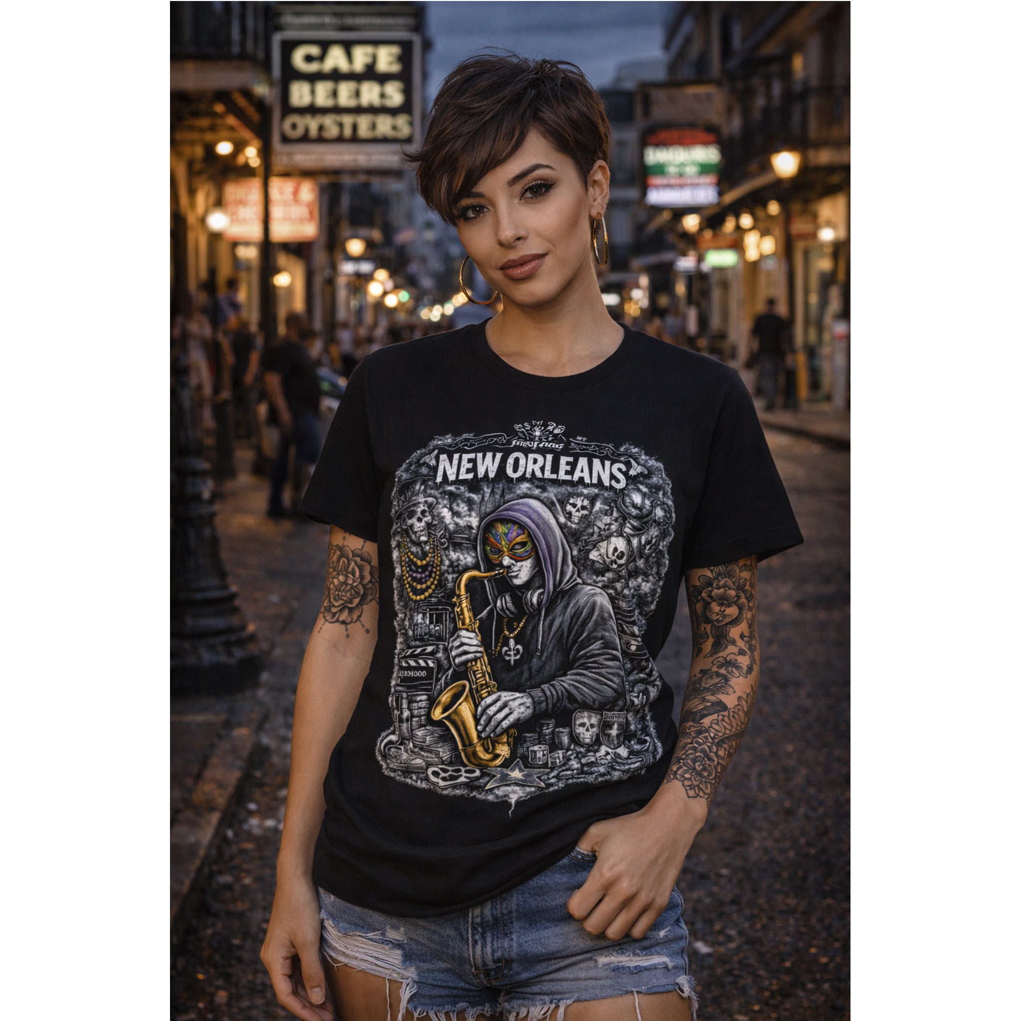 New Orleans T Shirt Jazz Graphic Tee, Dark Streetwear Saxophone Shirt, Mardi Gras Style Unisex Gift