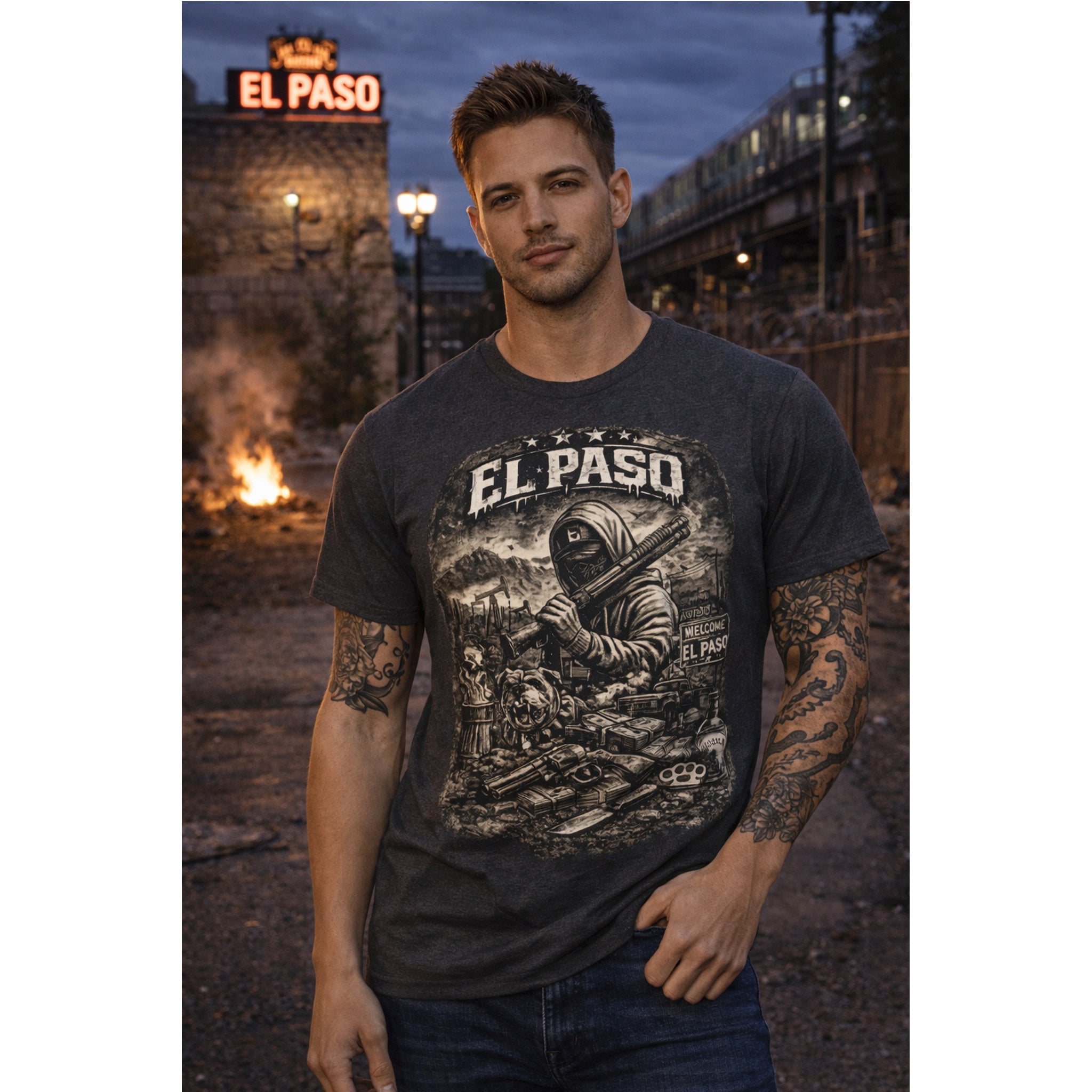 El Paso Texas T Shirt Streetwear Graphic Tee, Dark Urban Border City Shirt, Unisex Western Style