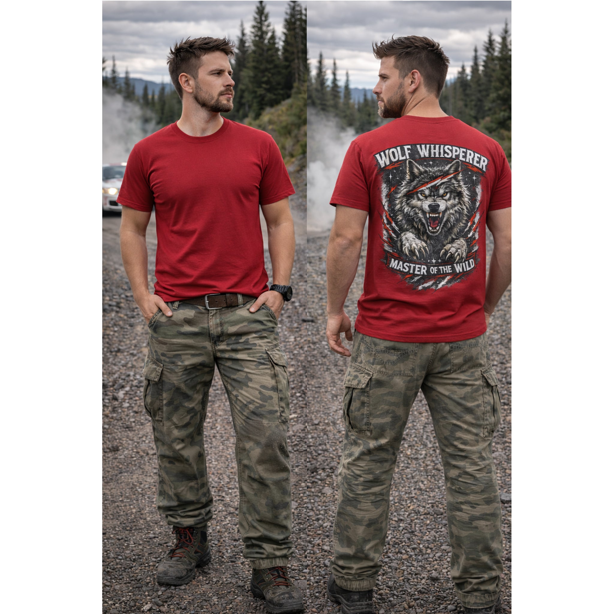 Wolf Whisperer Biker Shirt  Wolf Graphic T Shirt, Alpha Wolf Back Print Tee, Outdoor Biker Gift for Him