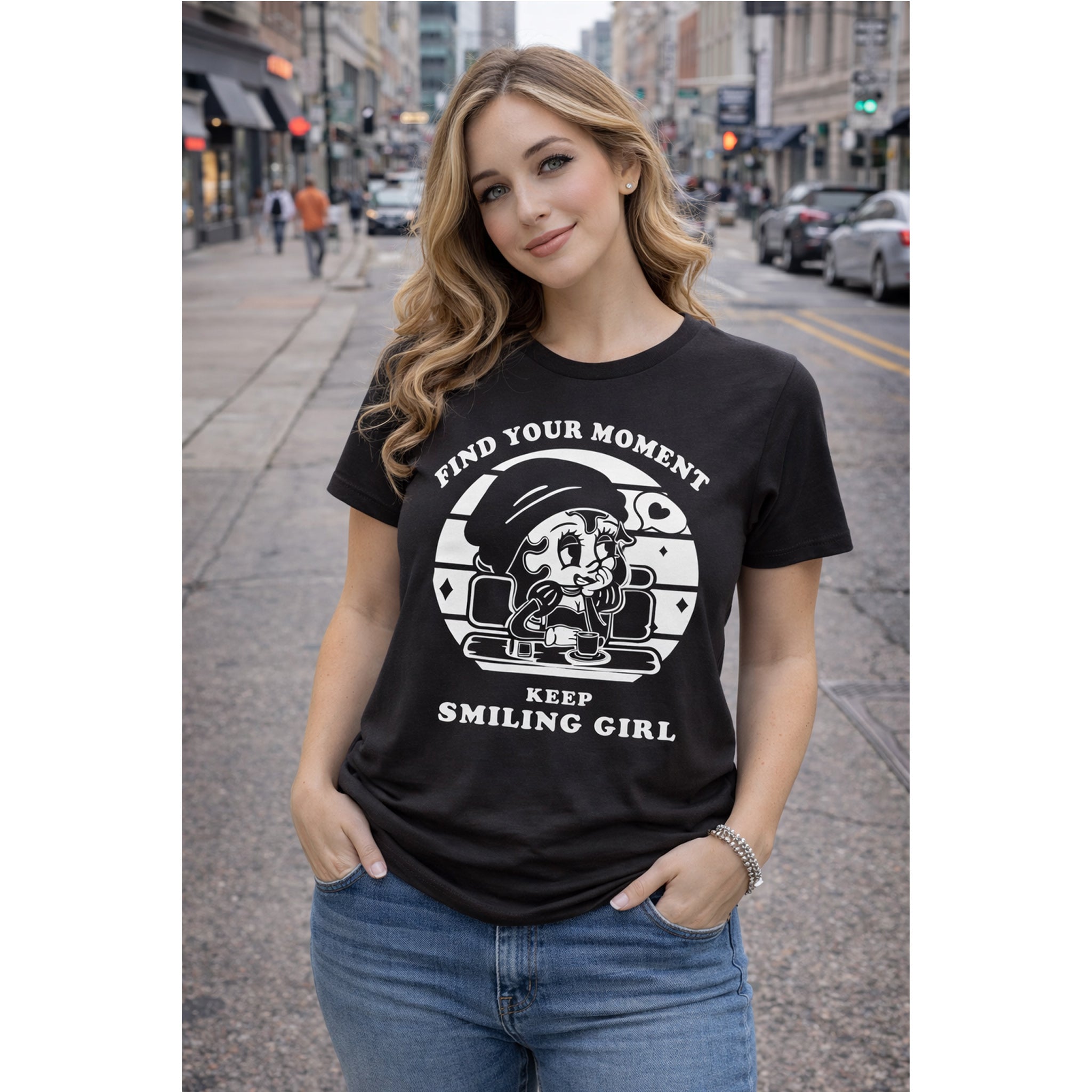 Keep Smiling Girl Shirt  Find Your Moment Tee, Cute Graphic T Shirt, Positive Vibes Womens Tee
