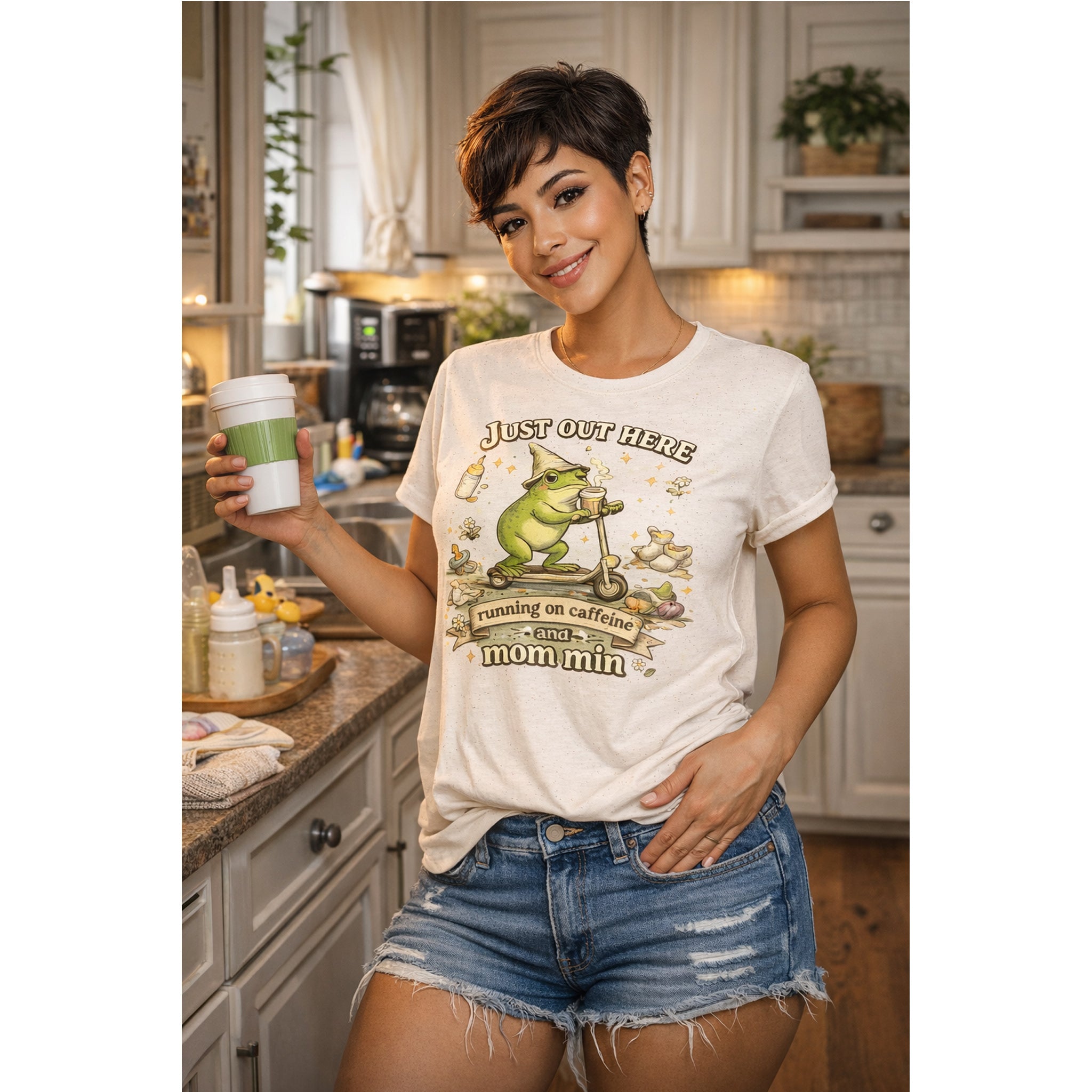 Running on Caffeine and Mom Min Shirt Funny Mom Frog T Shirt Coffee Lover Mom Tee