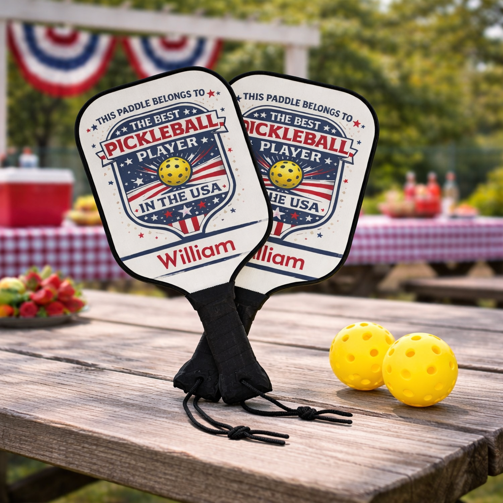 Personalized Pickleball Paddle Set USA | Custom Name Pickleball Gift for Men Women | Patriotic Pickleball Player Gift
