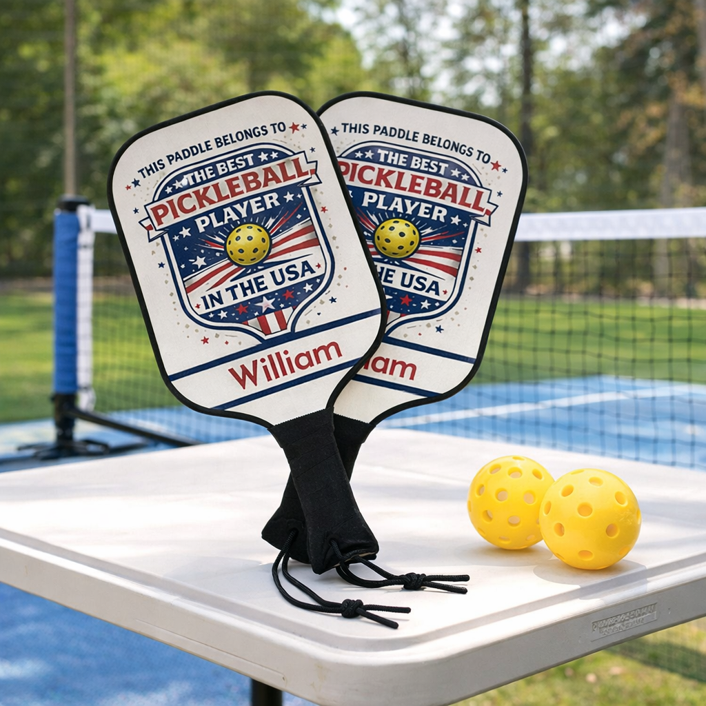 Personalized Pickleball Paddle Set USA | Custom Name Pickleball Gift for Men Women | Patriotic Pickleball Player Gift