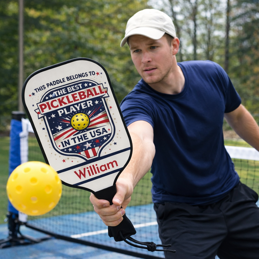 Personalized Pickleball Paddle Set USA | Custom Name Pickleball Gift for Men Women | Patriotic Pickleball Player Gift