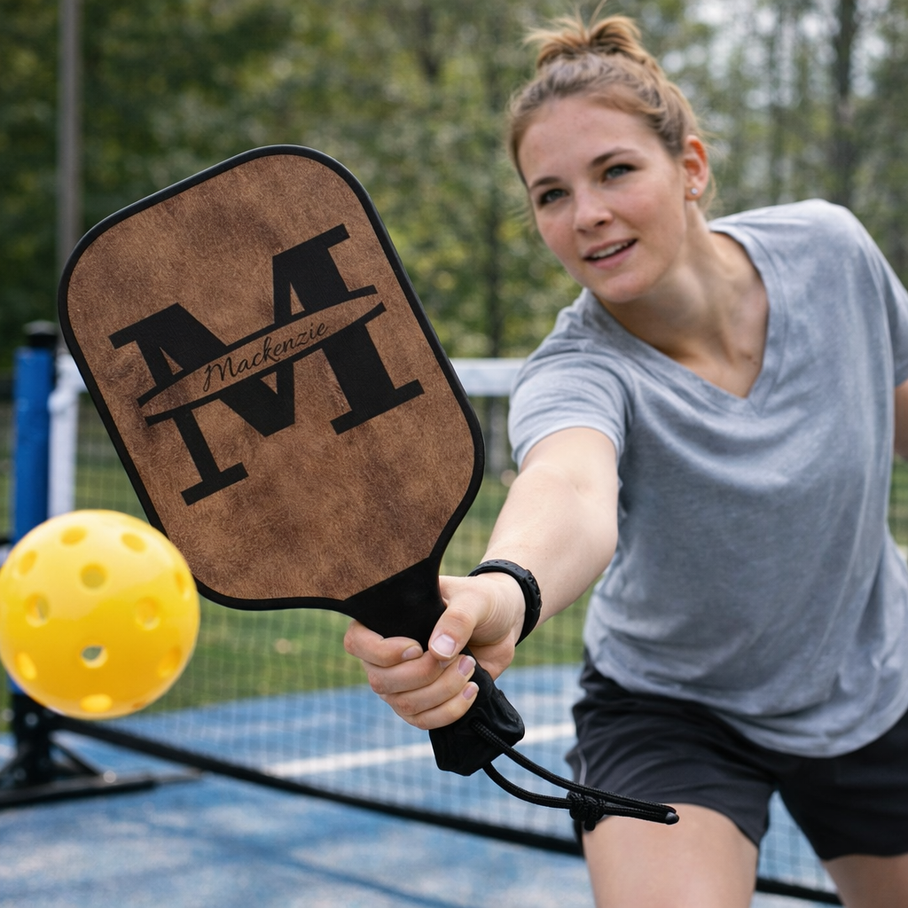 Personalized Monogram Pickleball Paddle Set | Custom Initial Name Pickleball Gift | Rustic Wood Style Paddle