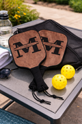 Personalized Monogram Pickleball Paddle Set | Custom Initial Name Pickleball Gift | Rustic Wood Style Paddle