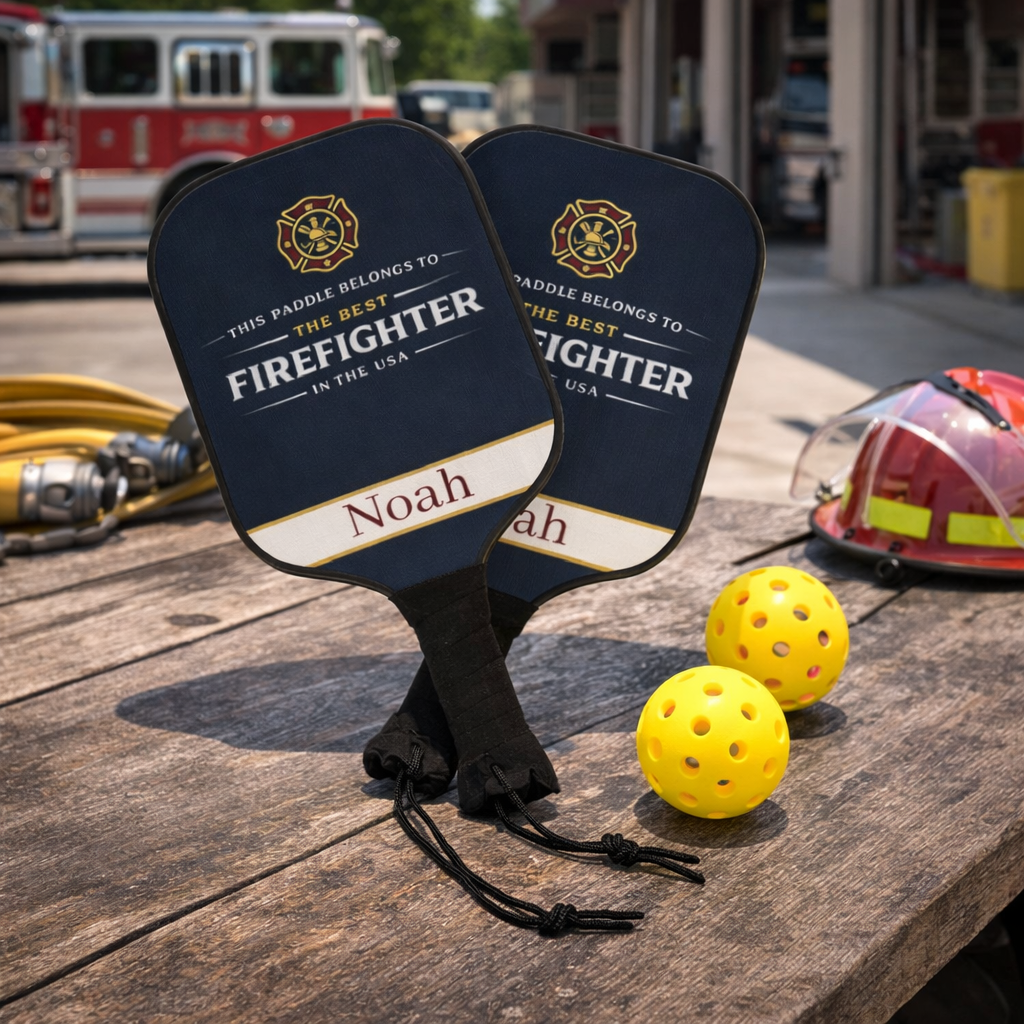 Personalized Firefighter Pickleball Paddle Set | Custom Fireman Gift for Men | First Responder Gift | USA Firefighter Present