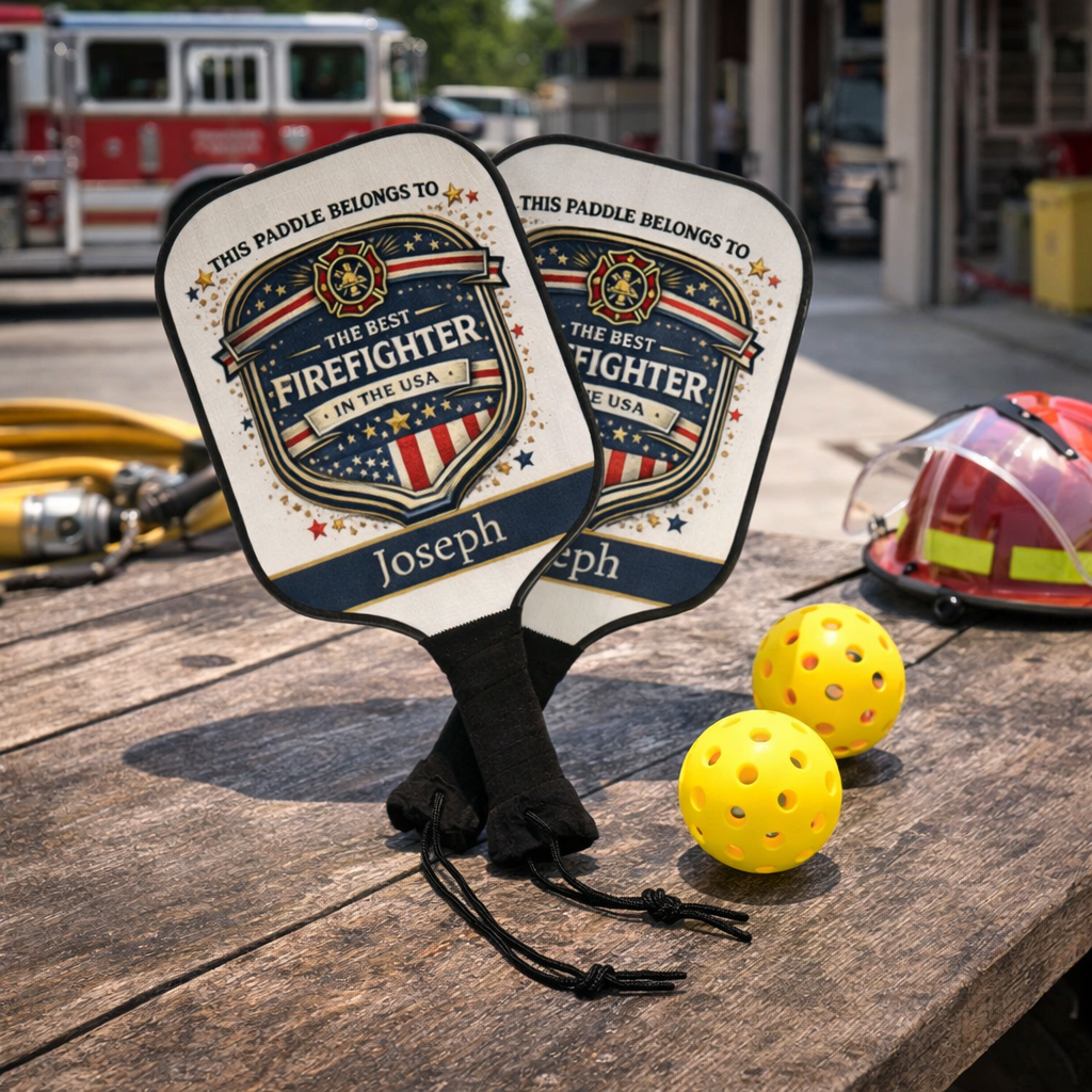 Personalized Firefighter Pickleball Paddle Set | Custom Fireman Gift for Him | First Responder Gift | Firefighter Dad Present