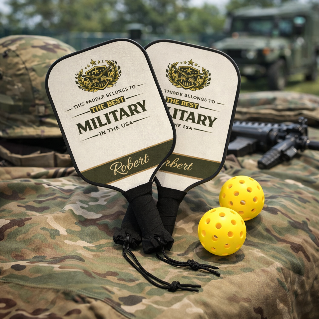 Personalized Military Pickleball Paddle Set | Custom Army Veteran Gift for Him | Patriotic USA Paddle | Military Appreciation Gift