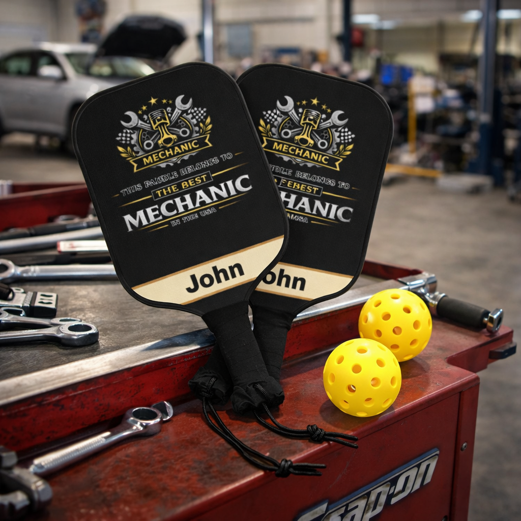 Personalized Mechanic Pickleball Paddle Set | Gift for Mechanic | Custom Name Pickleball Racket | Mechanic Gift for Him