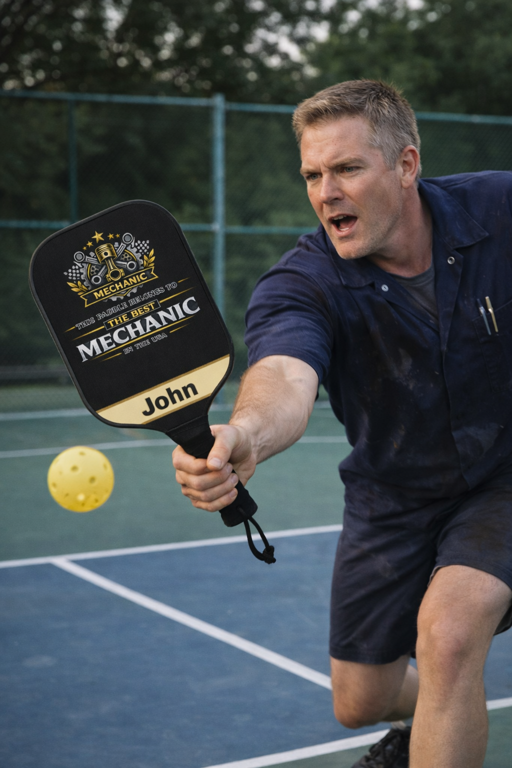 Personalized Mechanic Pickleball Paddle Set | Gift for Mechanic | Custom Name Pickleball Racket | Mechanic Gift for Him