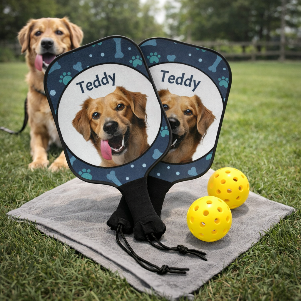 Personalized Dog Photo Pickleball Paddle Set | Custom Pet Picture Paddle | Dog Lover Gift | Unique Pickleball Gift for Pet Owners