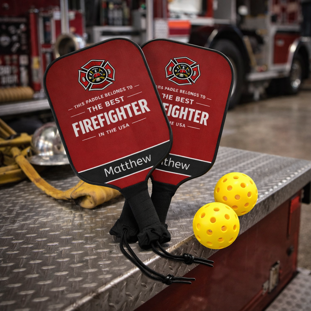 Personalized Firefighter Pickleball Paddle Set | Custom Fireman Gift | Best Firefighter Gift | Unique Pickleball Gift for Him