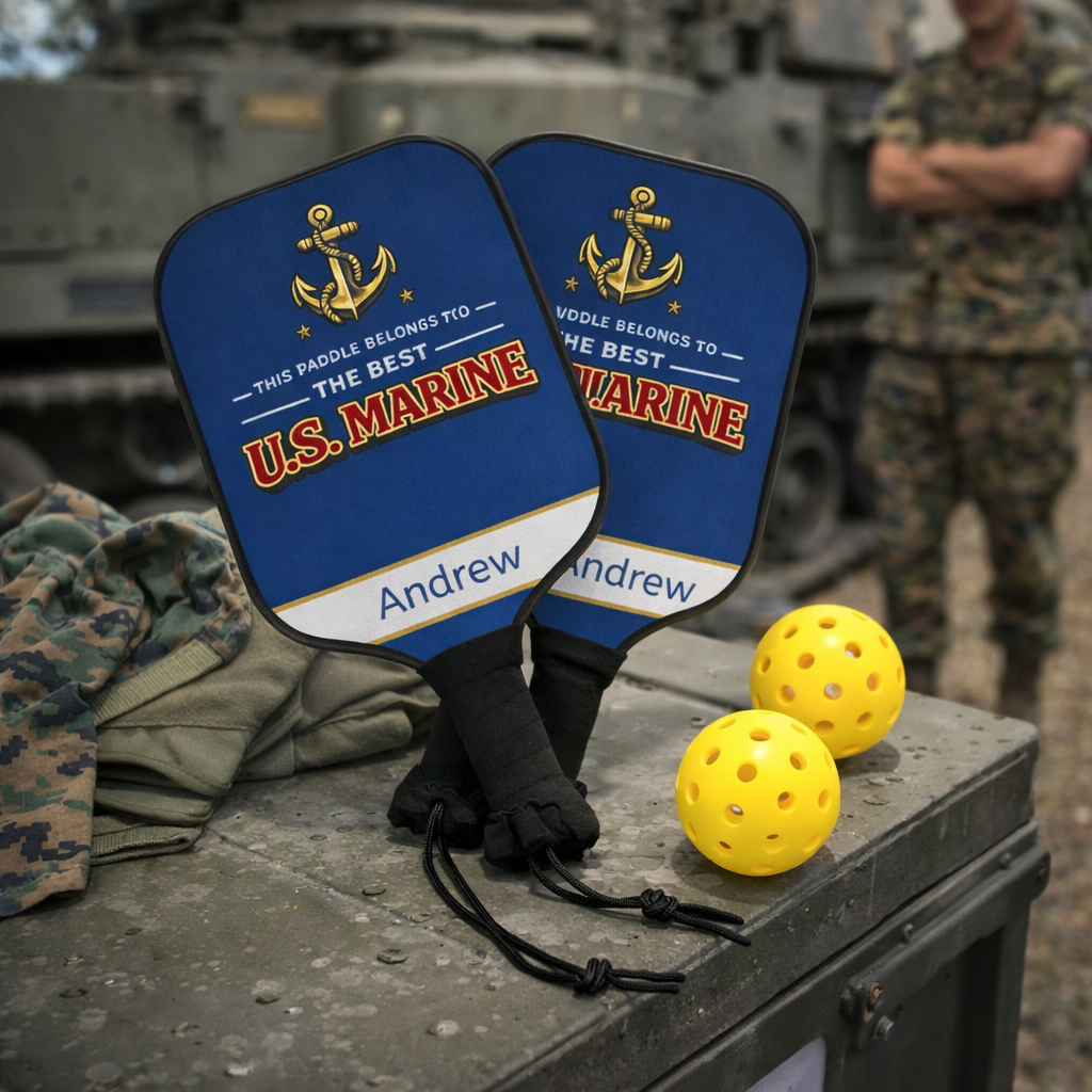 Personalized Marine Pickleball Paddle Set | Best Marine Gift | Custom Military Pickleball Gift | US Marine Birthday Gift | Gift for Him