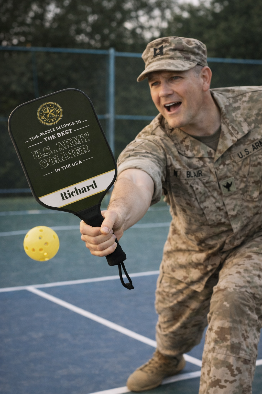 Personalized U.S. Army Soldier Pickleball Paddle Set, Custom Army Gift for Men, Military Retirement Gift, Veteran Gift Idea