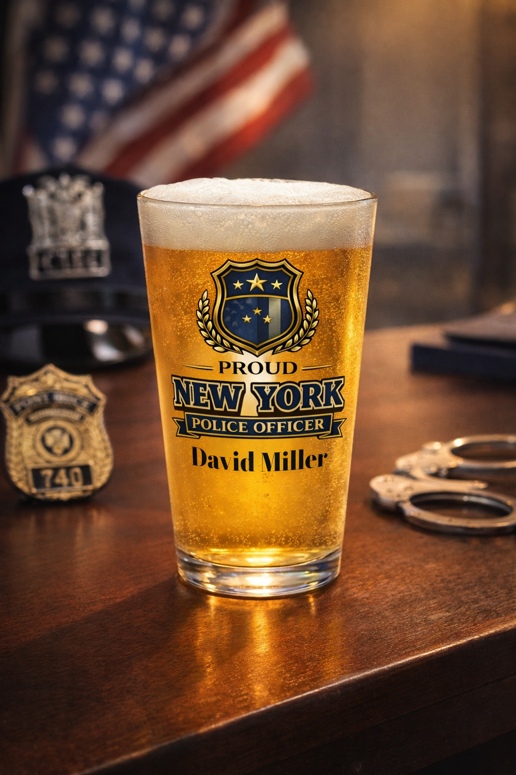 Personalized New York Police Officer Pint Glass 16oz, Custom NY Cop Gift, Police Retirement Gift, Law Enforcement Gift for Him