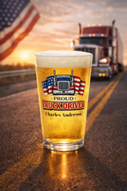 Proud Truck Driver Personalized Pint Glass 16oz  Custom Trucker Beer Glass with Name  Gift for CDL Driver, Trucker Dad Birthday Gift