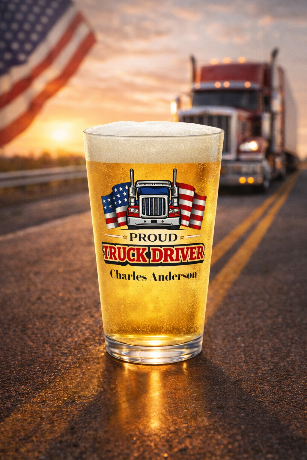 Proud Truck Driver Personalized Pint Glass 16oz  Custom Trucker Beer Glass with Name  Gift for CDL Driver, Trucker Dad Birthday Gift