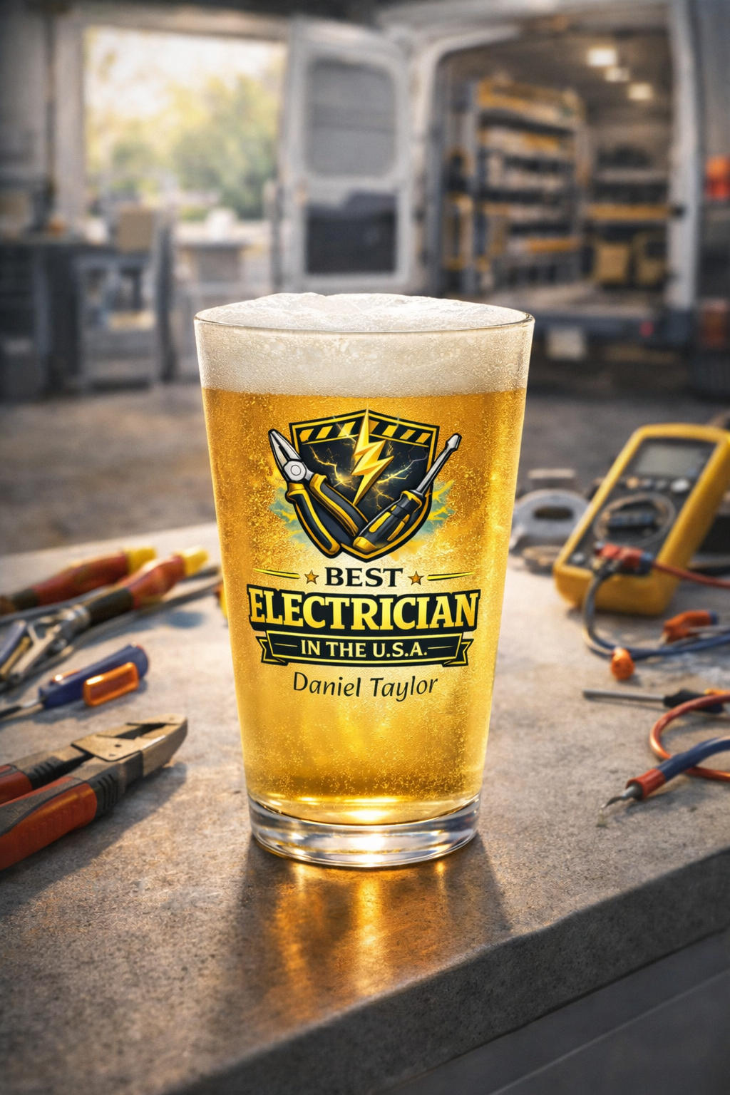 Personalized Electrician Pint Glass  Best Electrician in the USA Custom Name Beer Glass  Gift for Electrician, Electrician Birthday Gift