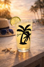 Personalized Palm Tree Pint Glass  Custom Name Tropical Beer Glass  Beach Lover Gift, Summer Barware, Vacation Vibes Cup