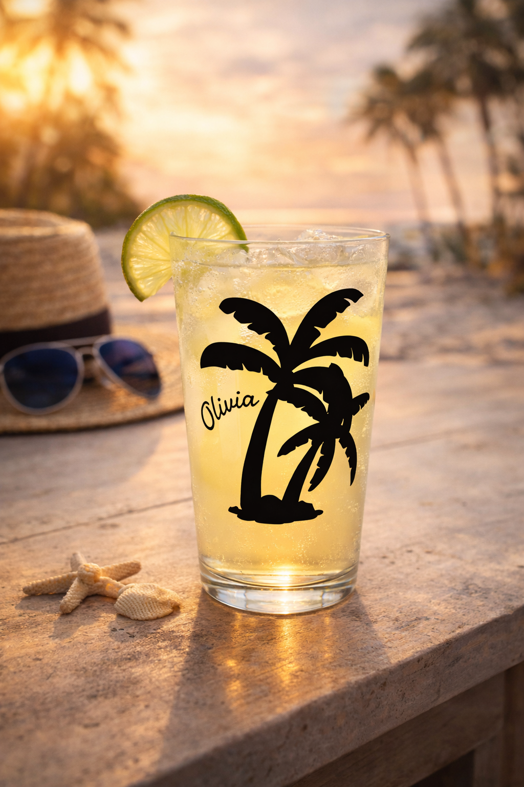 Personalized Palm Tree Pint Glass  Custom Name Tropical Beer Glass  Beach Lover Gift, Summer Barware, Vacation Vibes Cup