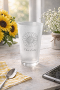Personalized Sunflower Pint Glass  Custom Name Frosted Beer Glass  Floral Gift for Her, Birthday Gift, Bridesmaid Gift Idea