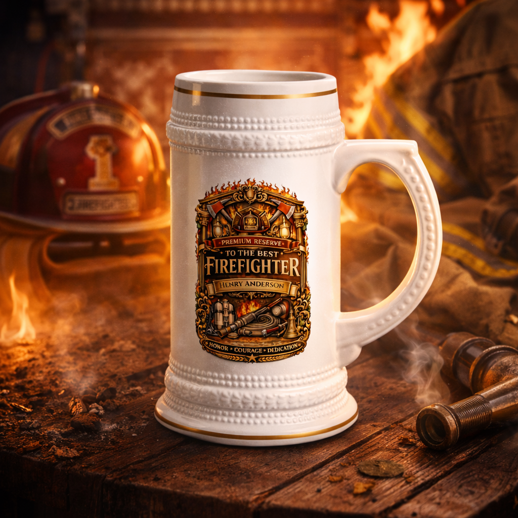 Personalized Firefighter Beer Stein 22oz - Custom Name Fireman Mug