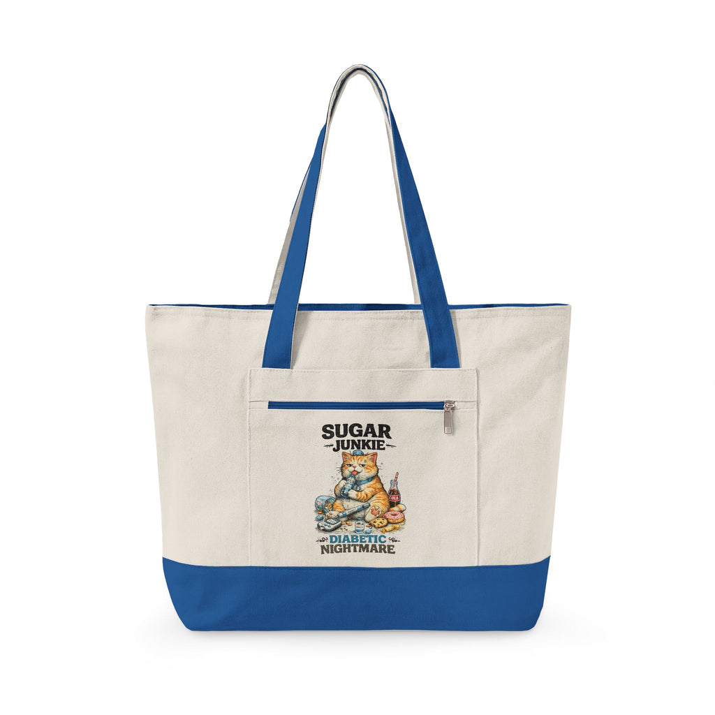 Sugar High Cat Illustration Zippered Tote | Cute Candy Cat Canvas Bag