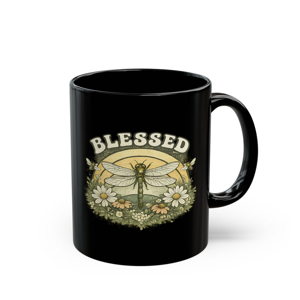 Blessed Dragonfly Mug Floral Faith Coffee Cup Boho Nature Gift for Her