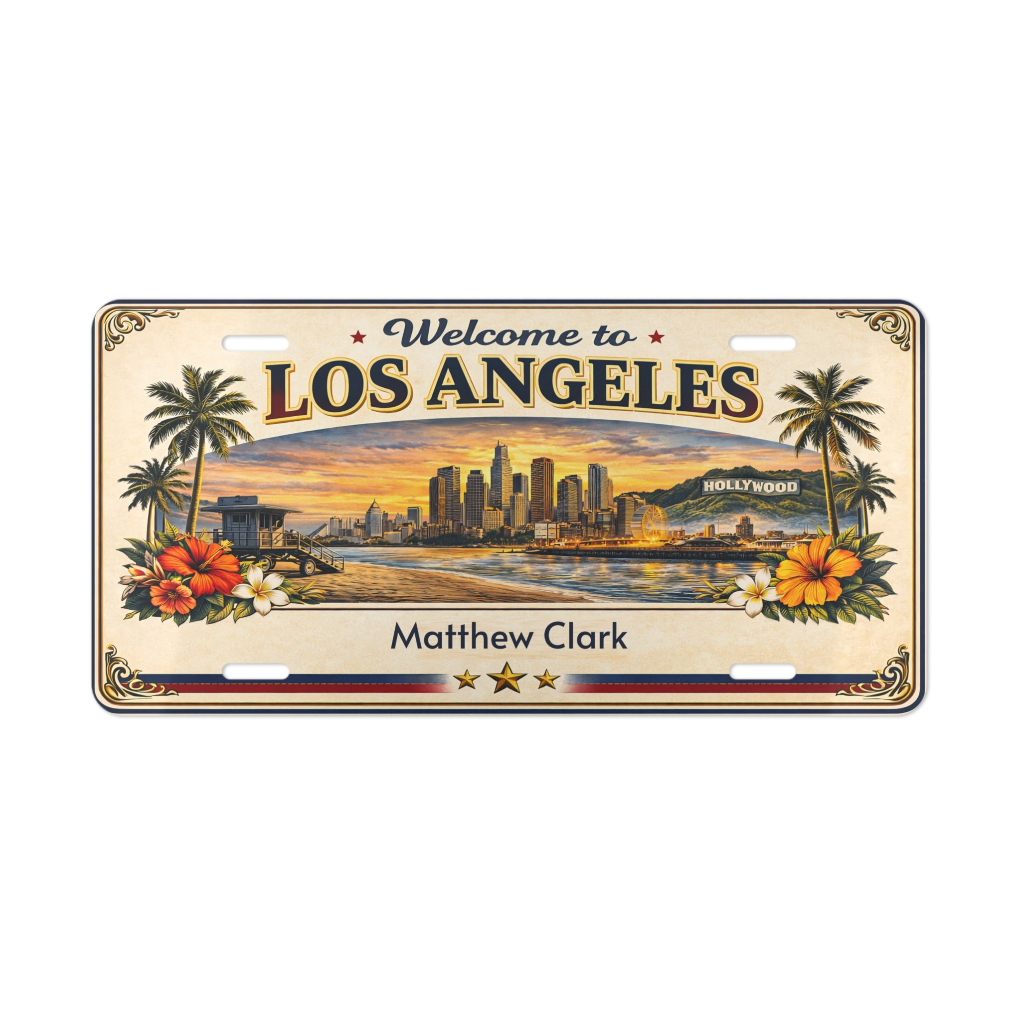 Personalized Los Angeles License Plate Sign Custom Name LA Wall Decor | Vintage California Metal Sign