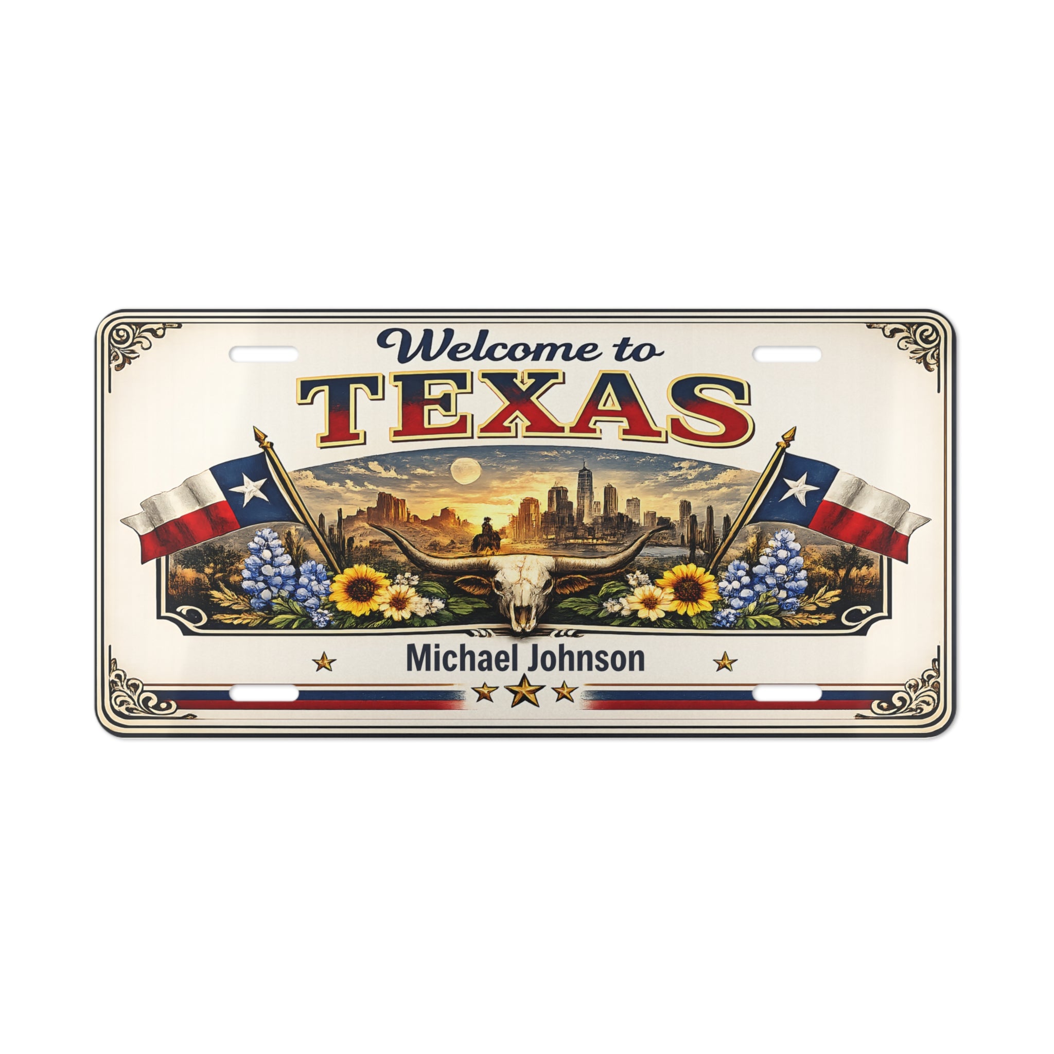 Personalized Texas License Plate Sign Custom Name Texas Wall Decor | Vintage Western USA Metal Sign