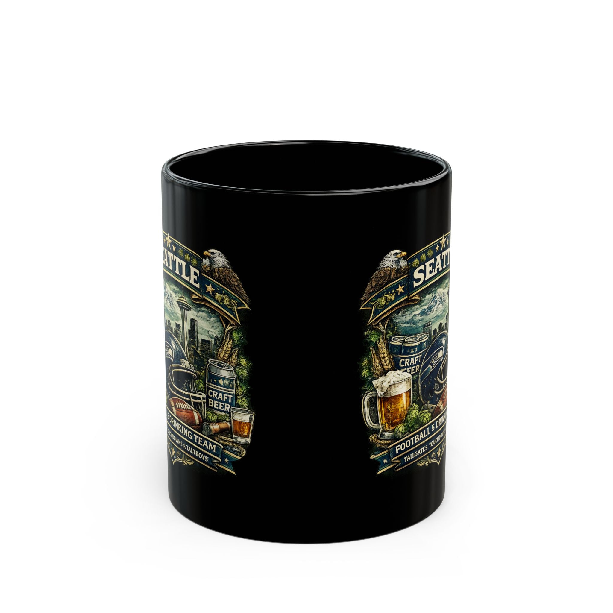 Seattle Football Mug for Men Black Coffee Cup for Beer Lovers, Tailgating & Game Day Sports Fan Gift