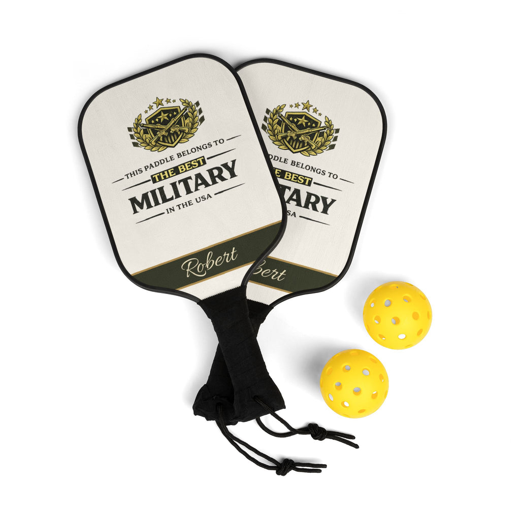 Personalized Military Pickleball Paddle Set | Custom Army Veteran Gift for Him | Patriotic USA Paddle | Military Appreciation Gift